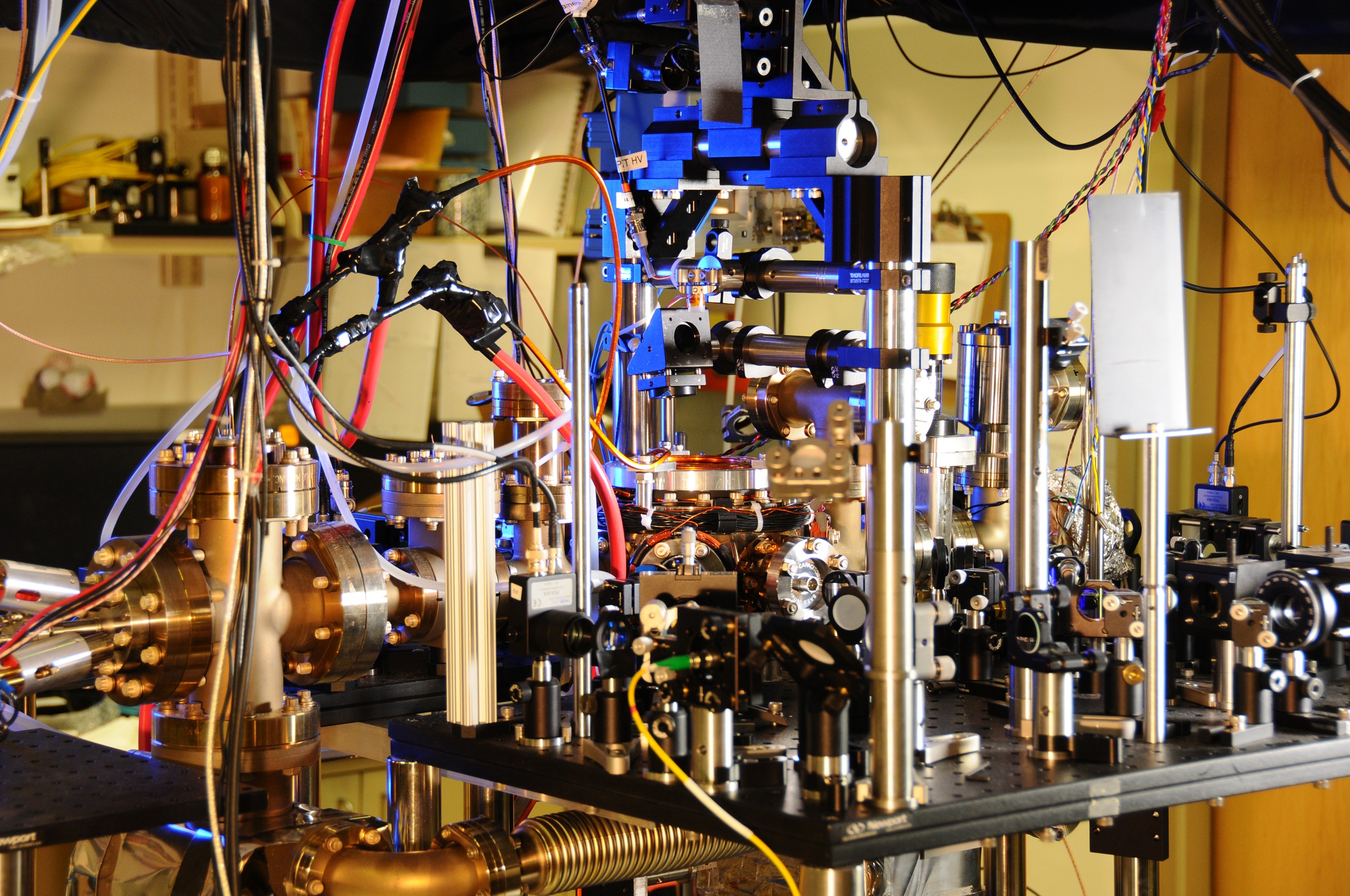 The vacuum chamber, optical components and fibres of a NIST ytterbium lattice atomic clock.