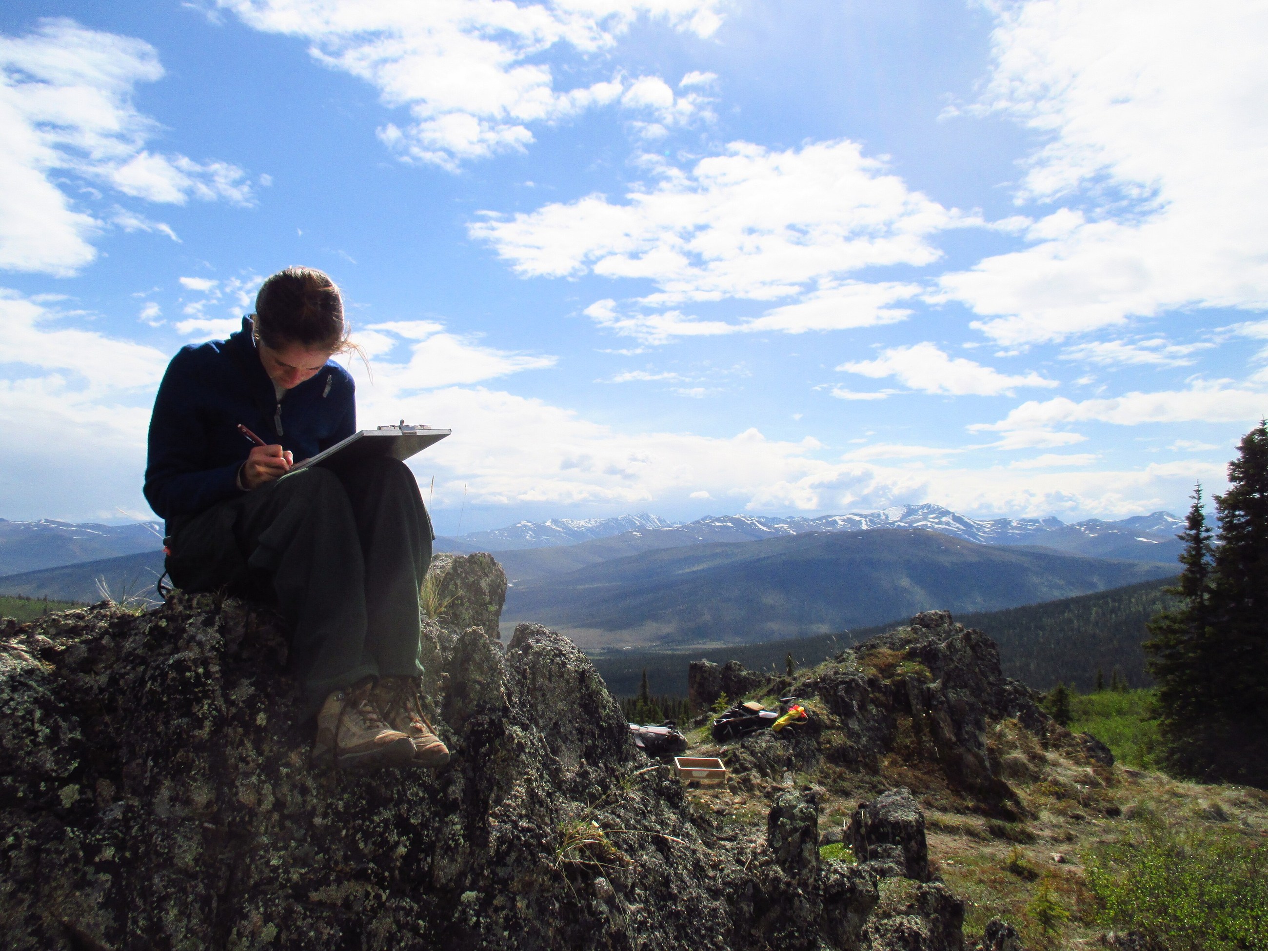 An NPS archaeologist records field notes at a site in Yukon–Charley Rivers National Preserve in 2013.